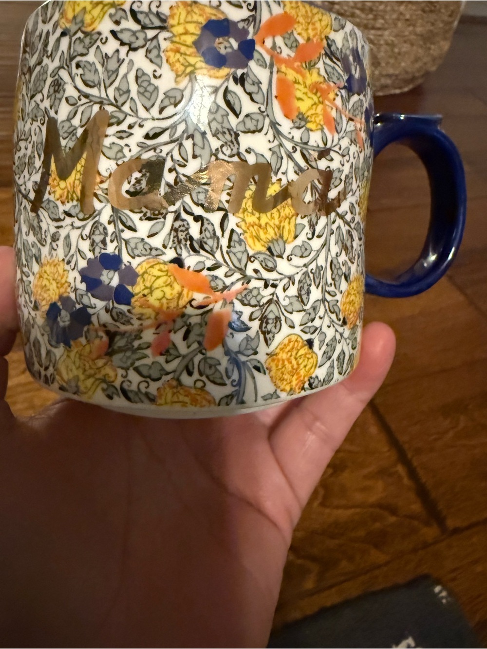 Anthropologie AnthroHome Floral Pattern Mama Mug Mothers Day 2022 Blue Yellow